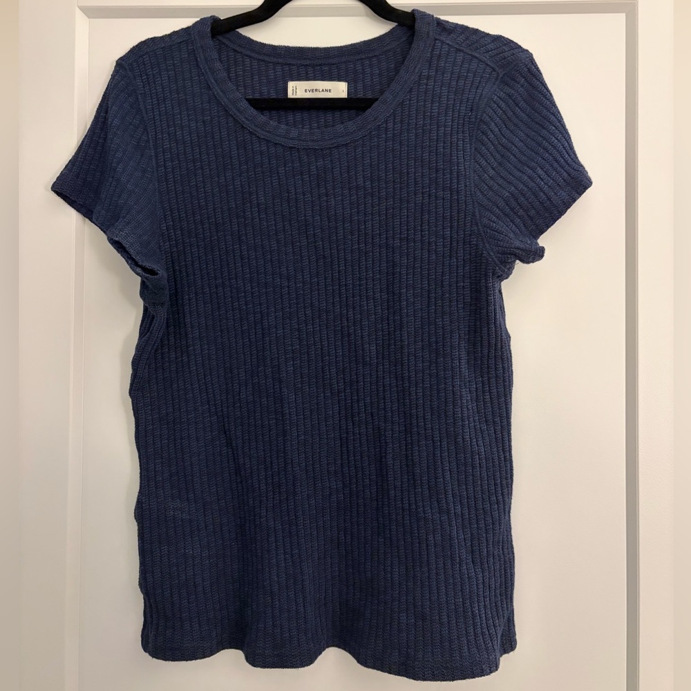 Everlane Navy Ribbed Short Sleeve Top